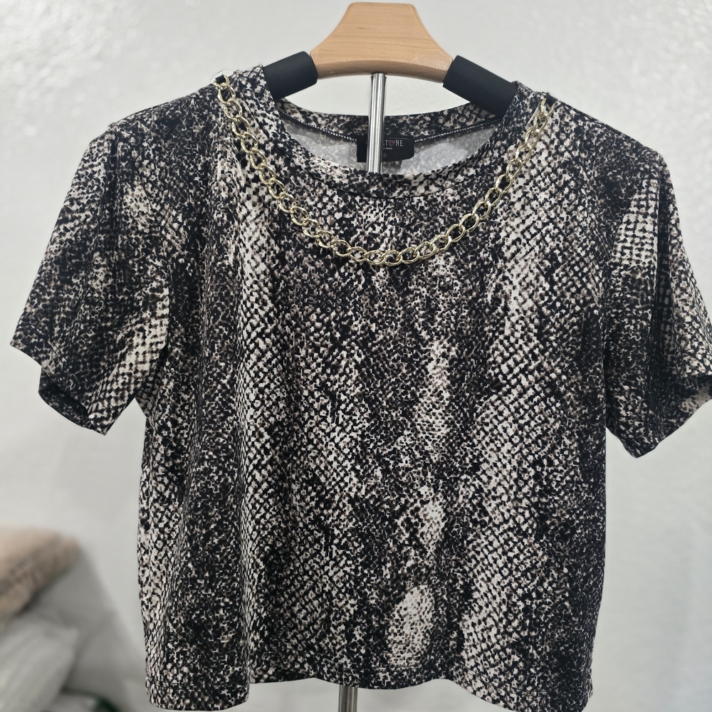 Chic Black and White Snake Print Top